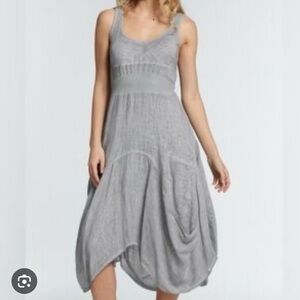 Inizio Italy Linen Balloon Hem Dress Small Gray Lagenlook Artsy Pocket Boho J